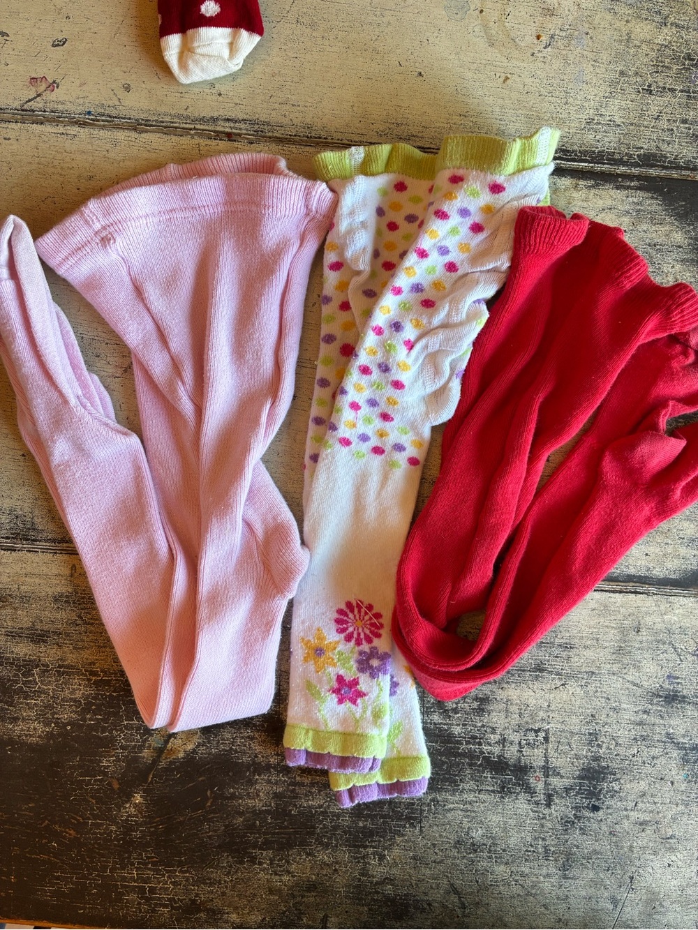 Kids Floral & Solid Tights - Pink, White Floral Red